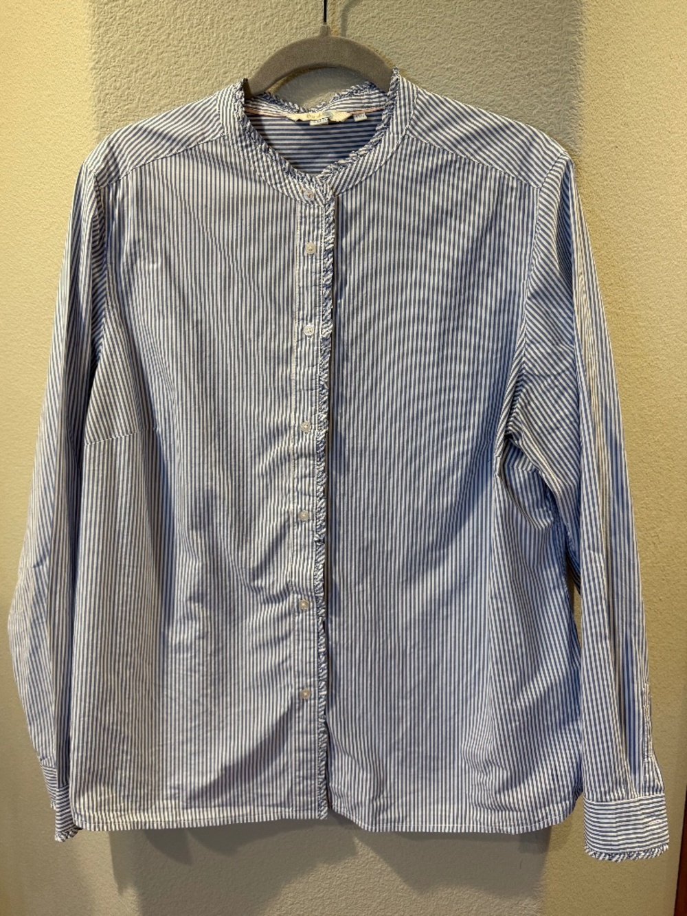Boden Striped Oxford with Ruffle Neck Size 14